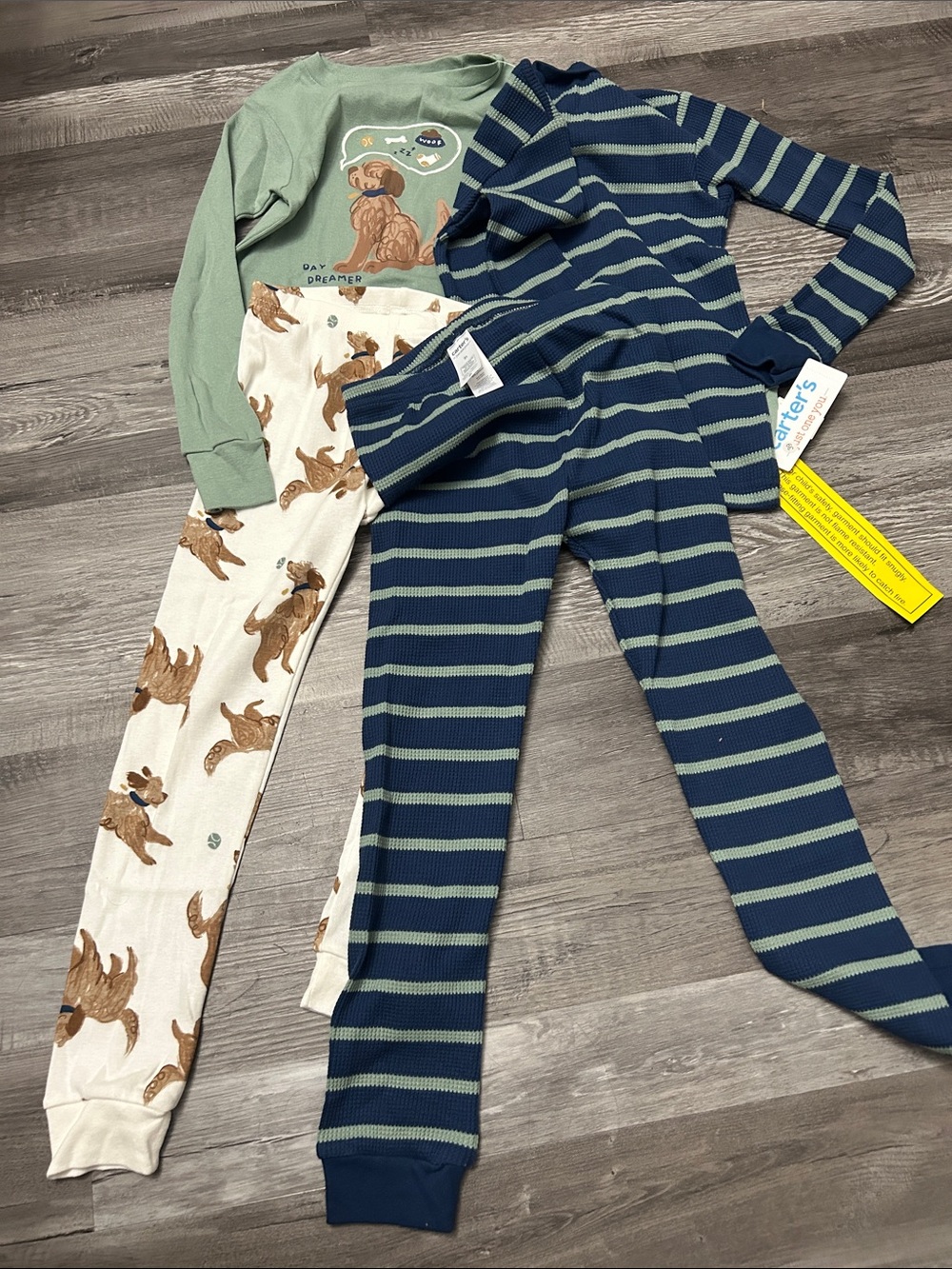 Carter's Green Dog Print and Navy/Green Striped 2-Piece Pajama Sets